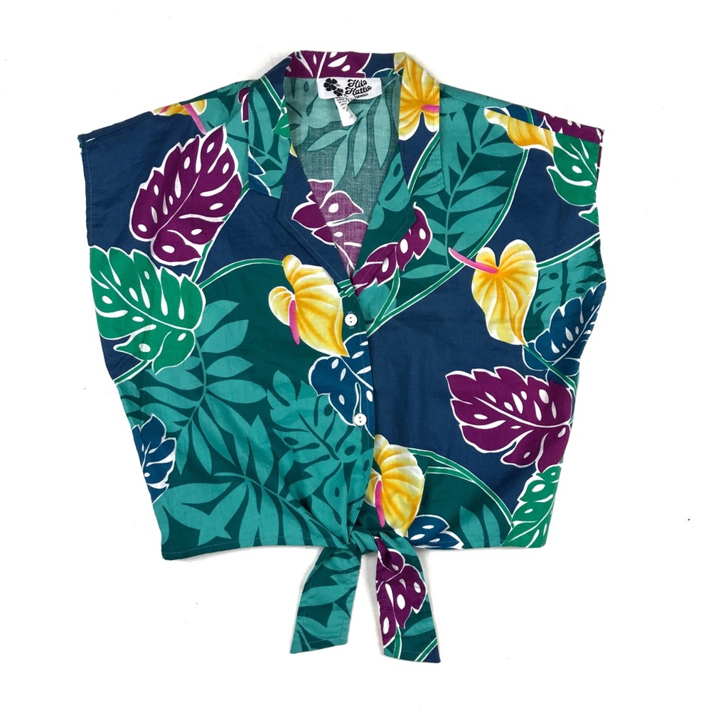 Vintage Hilo Hattie Hawaii Tropical Tie Front Top